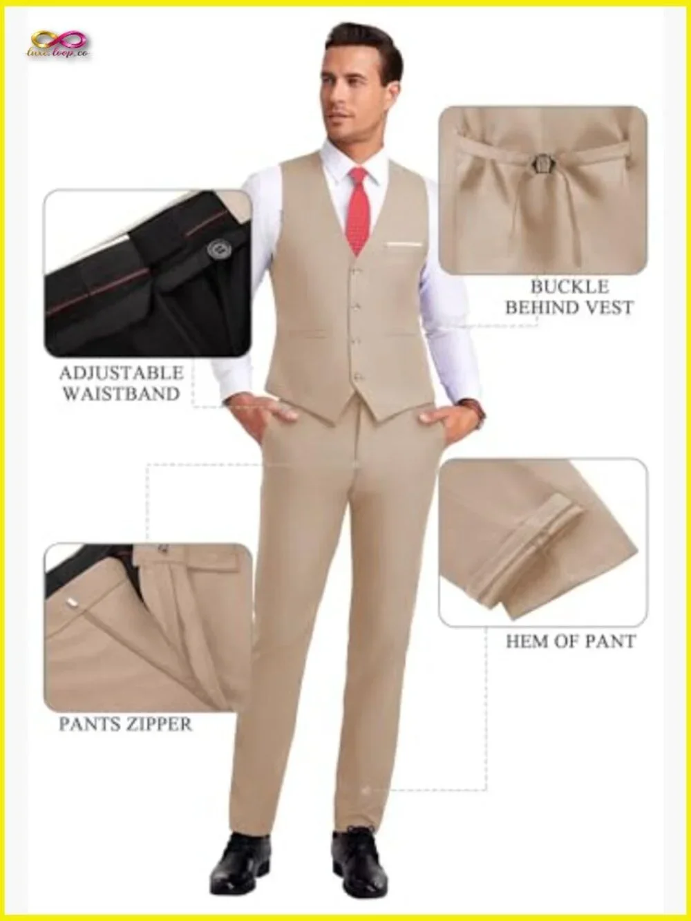 Slim Fit 3-Piece Suit Elegant Modern Groomsmen Wedding Formal Tuxedo
